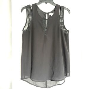 Ya Los Angeles Black Sleeveless Blouse with Lace Detail
